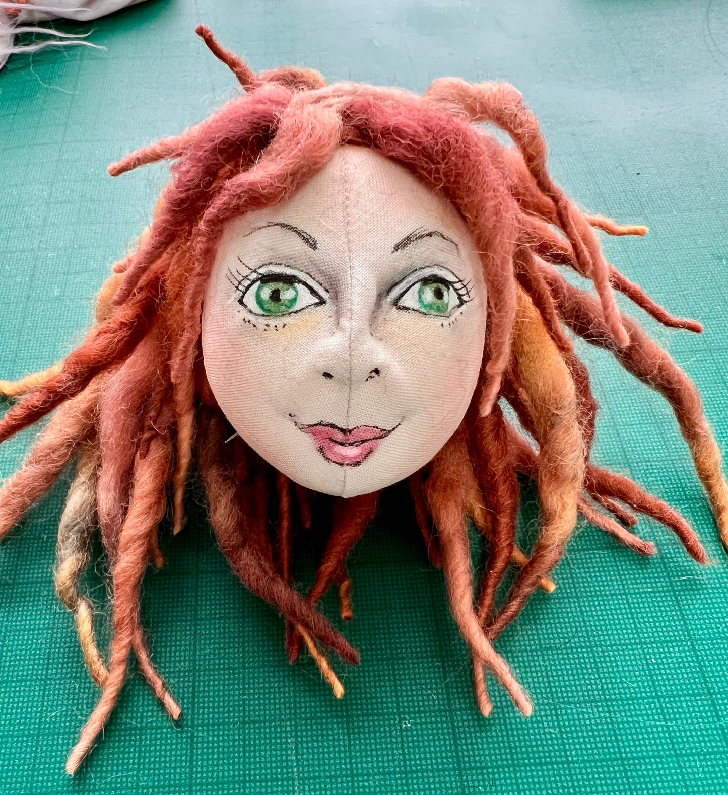 Doll Head Cloth made by Jan. with Slub Yarn Hair.